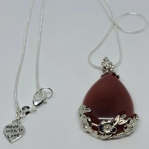Silver plated chain w/red carnelian pendant
